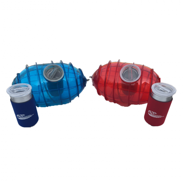 Red and Blue Tow-Behind-Boat Ice Cream Makers side by side